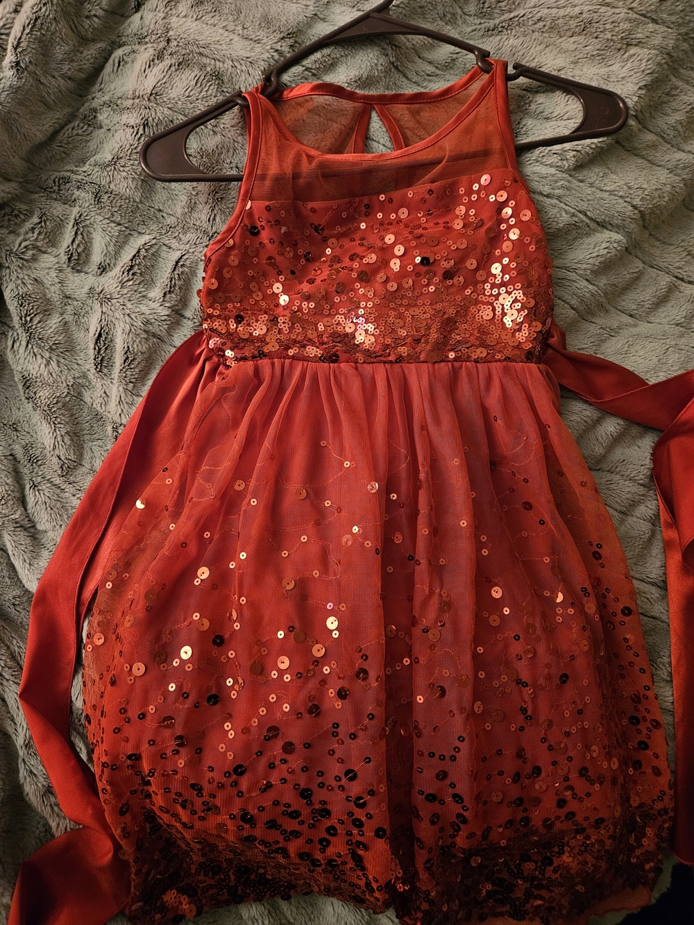 Girls Red Sequin Tulle Party Dress